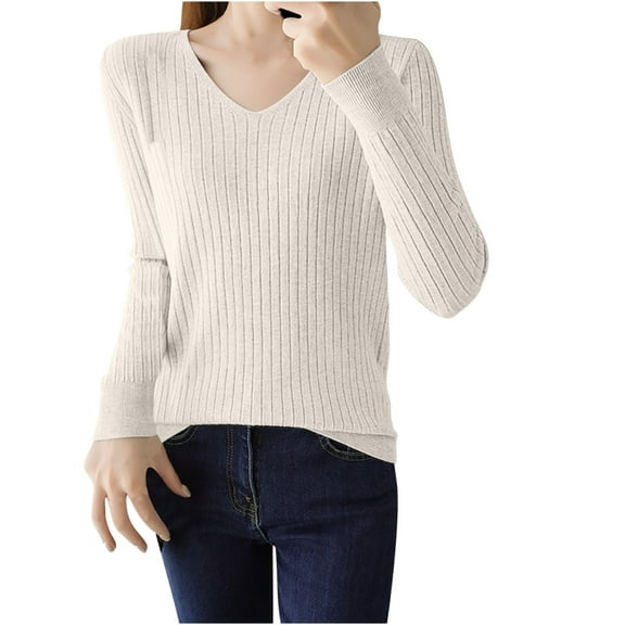 Drses Womens Long Sleeve Sweater Tops V-Neck Knitted Pullover Fashion Sweater Woman Winter Basic Soild Sweaters