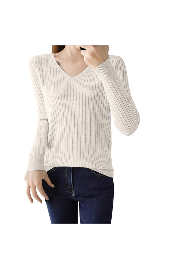 Womens Long Sleeve Sweater Tops V-Neck Knitted Pullover Fashion Sweater Woman Winter Basic Soild Sweaters