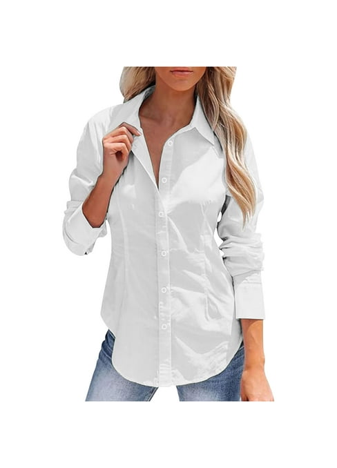 Siliteelon Women's Oversized Long Sleeve Cotton V Neck Button Down ...