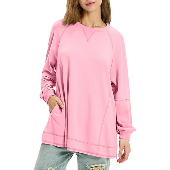 Drses Womens Oversized Long Sleeve Shirts Crewneck Casual Lightweight Pullover Tunic Tops With Pockets Fall Outfits