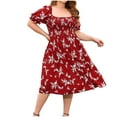 thumbnail image 1 of Drses Womens Plus Size Floral Midi Dress Womens Square Neck Smocked Casual Dress with Puff Sleeve & Pockets, 1 of 9