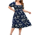 thumbnail image 1 of Drses Womens Plus Size Floral Midi Dress Womens Square Neck Smocked Casual Dress with Puff Sleeve & Pockets, 1 of 9