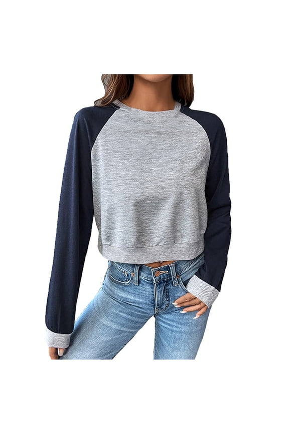 Womens Raglan Shirt Cropped Long Sleeve Ribbed Crop Top Tshirt for Teen Girls