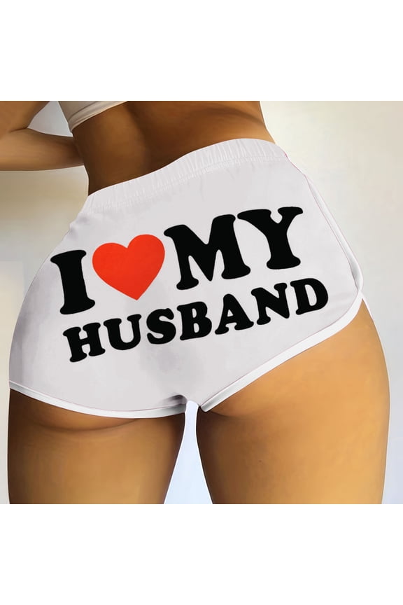 Womens Sexy 3" High Waist Yoga Biker Shorts Soft Dance Hot Pants Butt Lifting Leggings I Love My Husband Booty Shorts