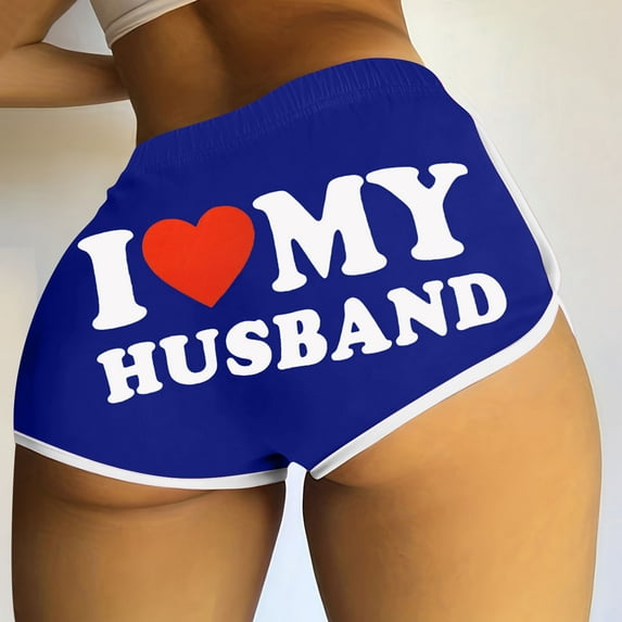 Drses Womens Sexy 3" High Waist Yoga Biker Shorts Soft Dance Hot Pants Butt Lifting Leggings I Love My Husband Booty Shorts