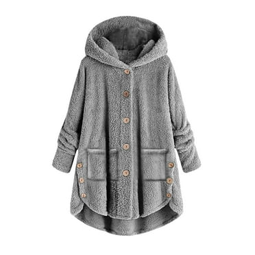 Drses Womens Sherpa Jacket with Hood Plus Size Teddy Bear Coats Button Down Fleece Faux Fur Cardigans Winter Outerwear