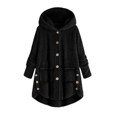 Drses Womens Sherpa Jacket with Hood Plus Size Teddy Bear Coats Button Down Fleece Faux Fur Cardigans Winter Outerwear