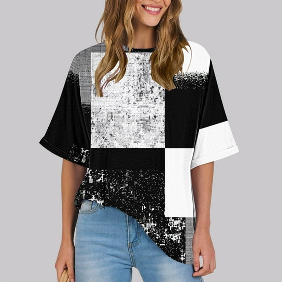 Drses Womens Short Sleeve Tops Floral Print Vintage Fashion Casual Loose with Round Neck Plus Size Shirts