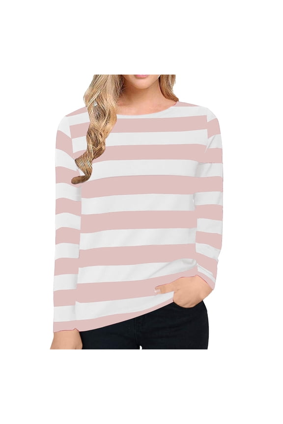 Womens Striped Long Sleeve Shirt Boat Neck Tops Nautical Loose Fit T shirt