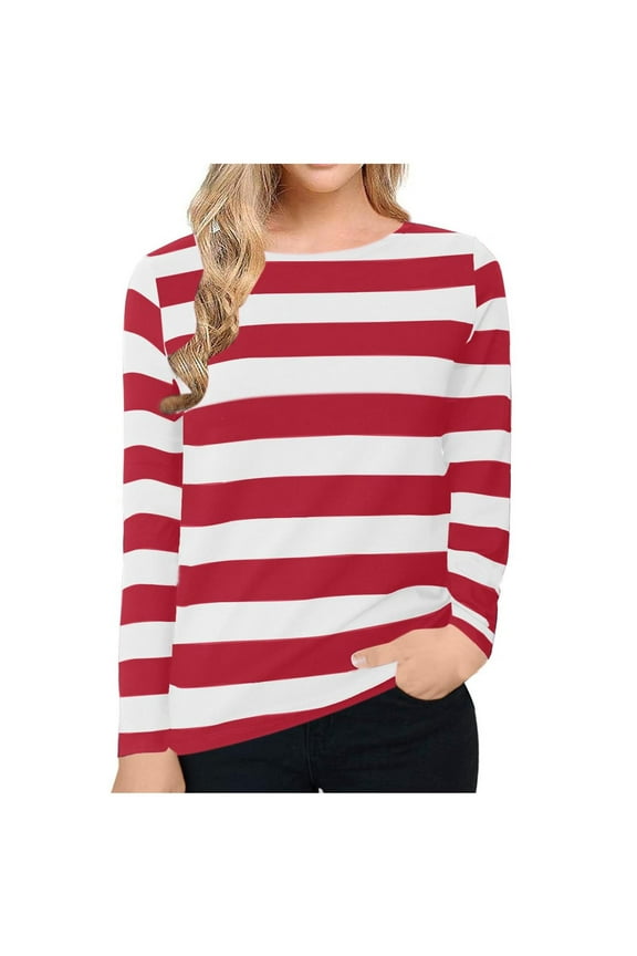 Womens Striped Long Sleeve Shirt Boat Neck Tops Nautical Loose Fit T shirt