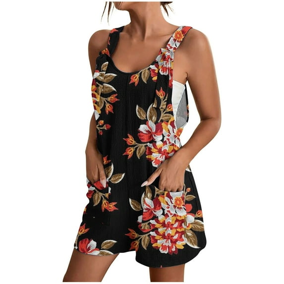 Drses Womens Summer Casual Loose Tank Romper Sleeveless Crewneck Jumpsuit Shorts Romper with Pockets