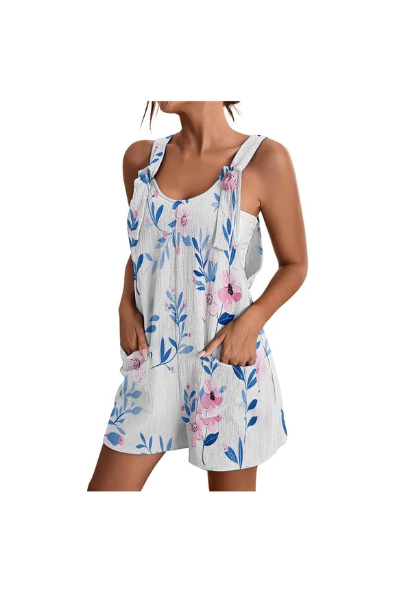 Womens Summer Casual Loose Tank Romper Sleeveless Crewneck Jumpsuit Shorts Romper with Pockets