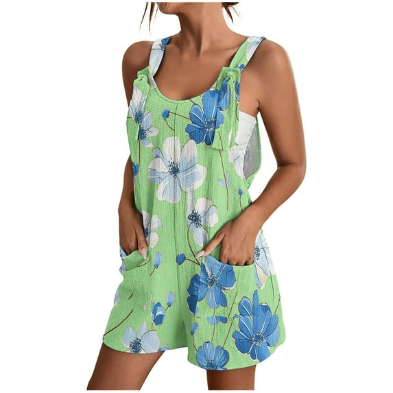Drses Womens Summer Casual Loose Tank Romper Sleeveless Crewneck Jumpsuit Shorts Romper with Pockets