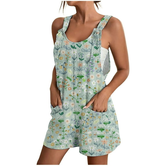 Drses Womens Summer Casual Loose Tank Romper Sleeveless Crewneck Jumpsuit Shorts Romper with Pockets