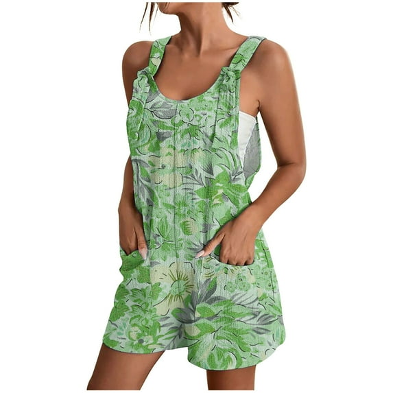 Drses Womens Summer Casual Loose Tank Romper Sleeveless Crewneck Jumpsuit Shorts Romper with Pockets