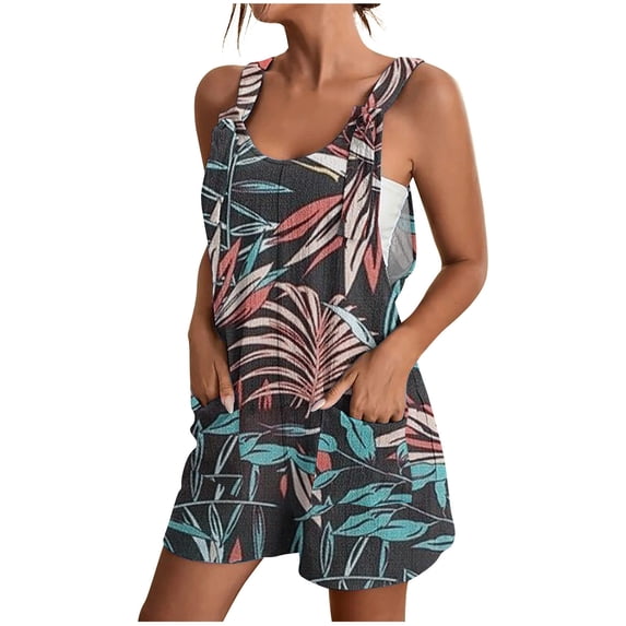 Drses Womens Summer Casual Loose Tank Romper Sleeveless Crewneck Jumpsuit Shorts Romper with Pockets