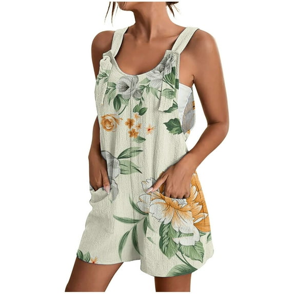 Drses Womens Summer Casual Loose Tank Romper Sleeveless Crewneck Jumpsuit Shorts Romper with Pockets