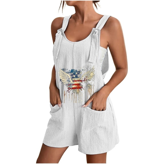 Drses Womens Summer Casual Suspender Printing Sleeveless Romper Loose Spaghetti Strap Shorts Overalls Jumpsuit with Pockets