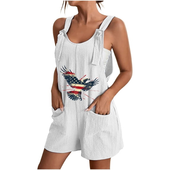Drses Womens Summer Casual Suspender Printing Sleeveless Romper Loose Spaghetti Strap Shorts Overalls Jumpsuit with Pockets