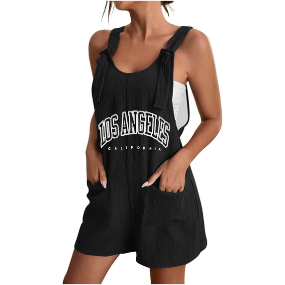 Drses Womens Summer Casual Suspender Printing Sleeveless Romper Loose Spaghetti Strap Shorts Overalls Jumpsuit with Pockets
