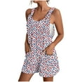 thumbnail image 1 of Drses Womens Summer Casual Suspender Printing Sleeveless Romper Loose Spaghetti Strap Shorts Overalls Jumpsuit with Pockets, 1 of 5