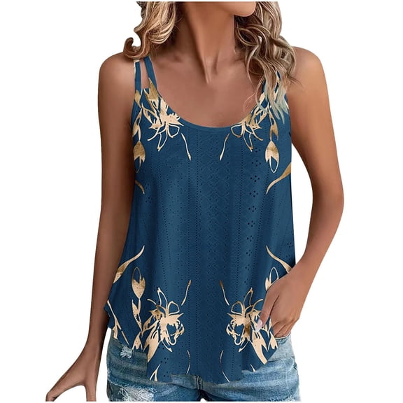 Drses Womens Summer Floral Eyelet Embroidery Tank Tops Loose Fit Scoop Neck Sleeveless Tops Spaghetti Strap Camisole Shirts