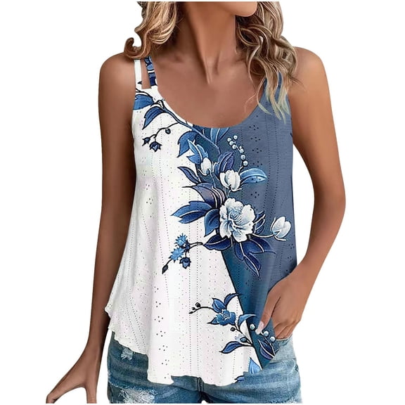 Drses Womens Summer Floral Eyelet Embroidery Tank Tops Loose Fit Scoop Neck Sleeveless Tops Spaghetti Strap Camisole Shirts