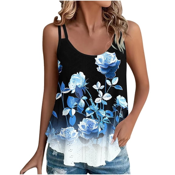 Drses Womens Summer Floral Eyelet Embroidery Tank Tops Loose Fit Scoop Neck Sleeveless Tops Spaghetti Strap Camisole Shirts