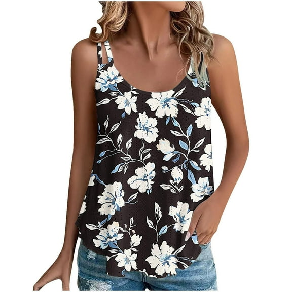 Drses Womens Summer Floral Eyelet Embroidery Tank Tops Loose Fit Scoop Neck Sleeveless Tops Spaghetti Strap Camisole Shirts