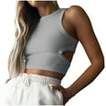 thumbnail image 1 of Drses Womens Summer Halter Tops Cutout Sleeveless Crewneck Racerback Ribbed Knitted Crop Women's Tank Tops, 1 of 8