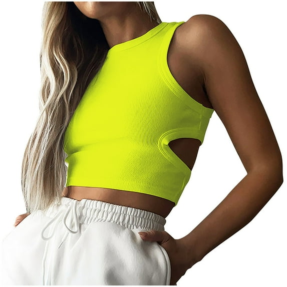 Drses Womens Summer Halter Tops Cutout Sleeveless Crewneck Racerback Ribbed Knitted Crop Women's Tank Tops