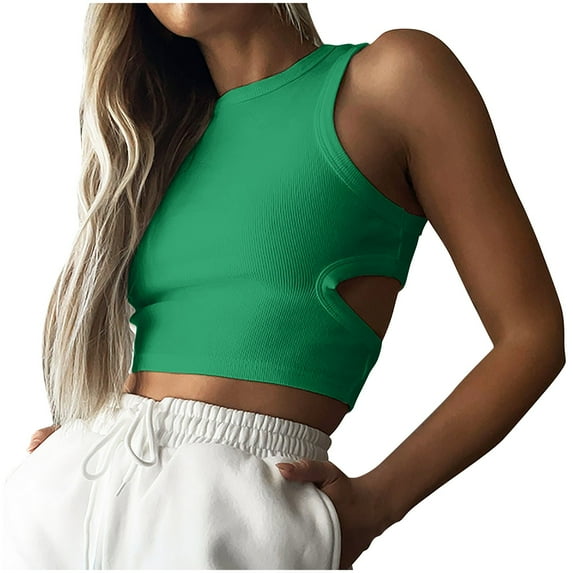 Drses Womens Summer Halter Tops Cutout Sleeveless Crewneck Racerback Ribbed Knitted Crop Women's Tank Tops