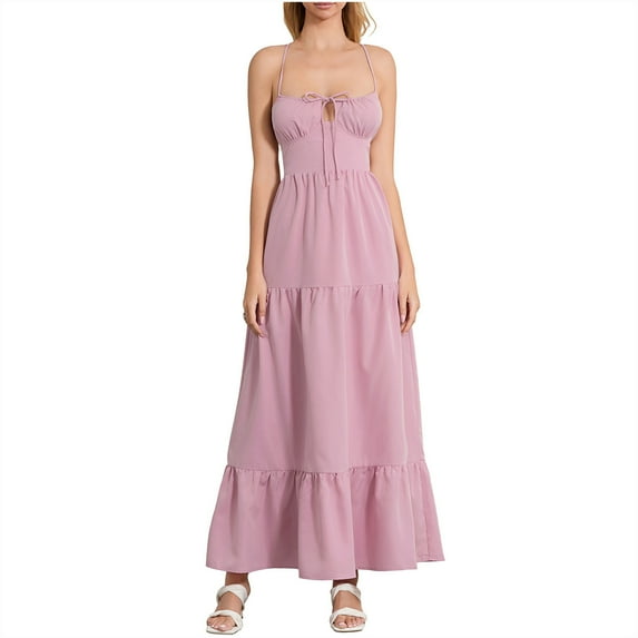 Drses Womens Summer Spaghetti Strap Long Dress Boho Low Cut Dress Backless Bodycon Midi Dress Summer Dresses for Women