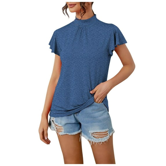 Drses Womens Summer Tops Fashion Women's Casual Comfortable Solid Flounce Short Sleeve Blouse T-Shirt Top Tops for Women Trendy