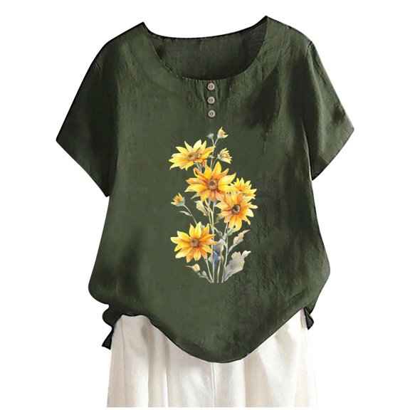 Drses Womens Summer Tops Fashion Women's Casual Print Blouses Button Shirts Short Sleeve Round Neck Tops Tops for Women Trendy