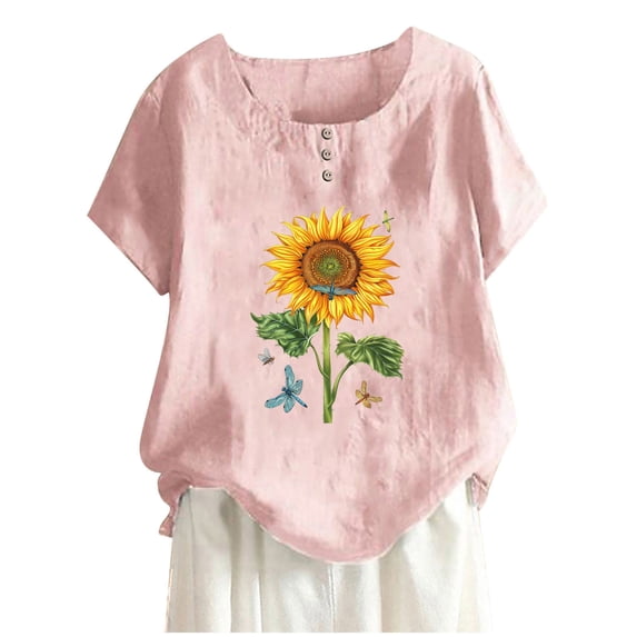 Drses Womens Summer Tops Fashion Women's Casual Print Blouses Button Shirts Short Sleeve Round Neck Tops Tops for Women Trendy