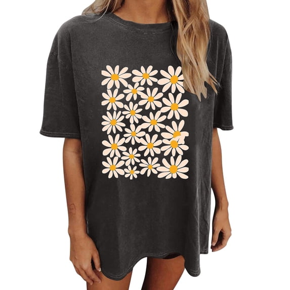 Drses Womens Summer Tops Oversized Tshirt Flower Graphic Tees Short Sleeve Shirts Summer Casual Loose Flower Plant Shirts Tops