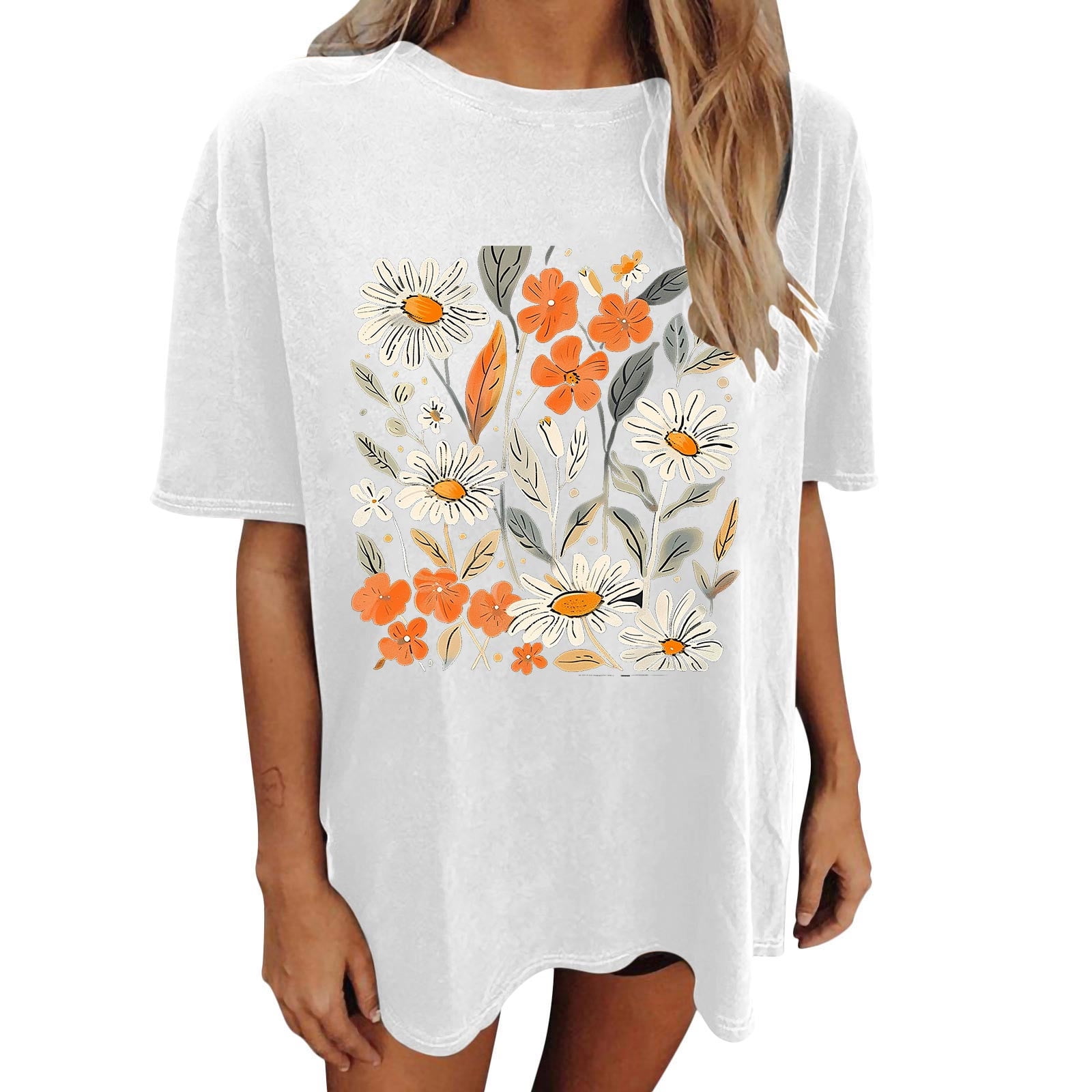 Floral Summer Top with Playful Applique Details Short Sleeve T-Shirt main image 0