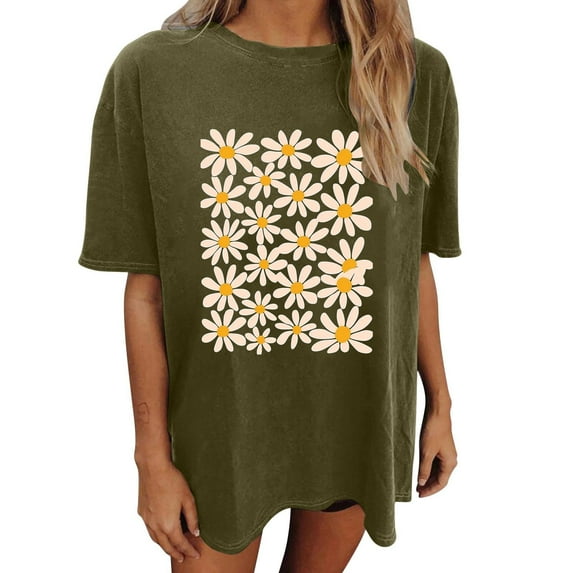 Drses Womens Summer Tops Oversized Tshirt Flower Graphic Tees Short Sleeve Shirts Summer Casual Loose Flower Plant Shirts Tops