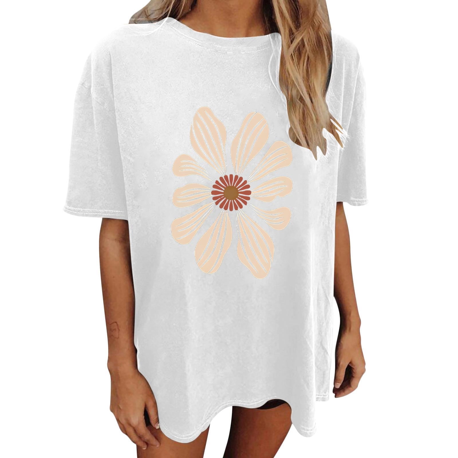 Drses Womens Summer Tops Oversized Tshirt Flower Graphic Tees Short ...