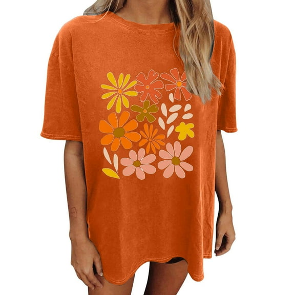 Drses Womens Summer Tops Oversized Tshirt Flower Graphic Tees Short Sleeve Shirts Summer Casual Loose Flower Plant Shirts Tops