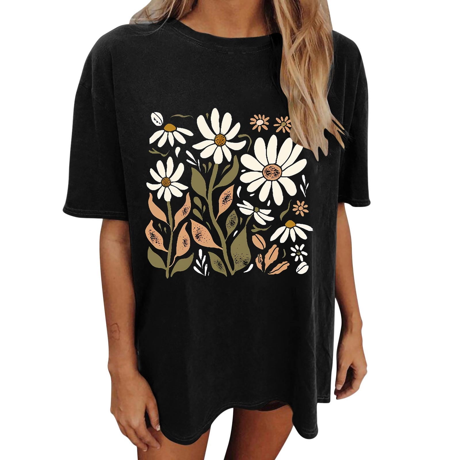 Drses Womens Summer Tops Oversized Tshirt Flower Graphic Tees Short ...