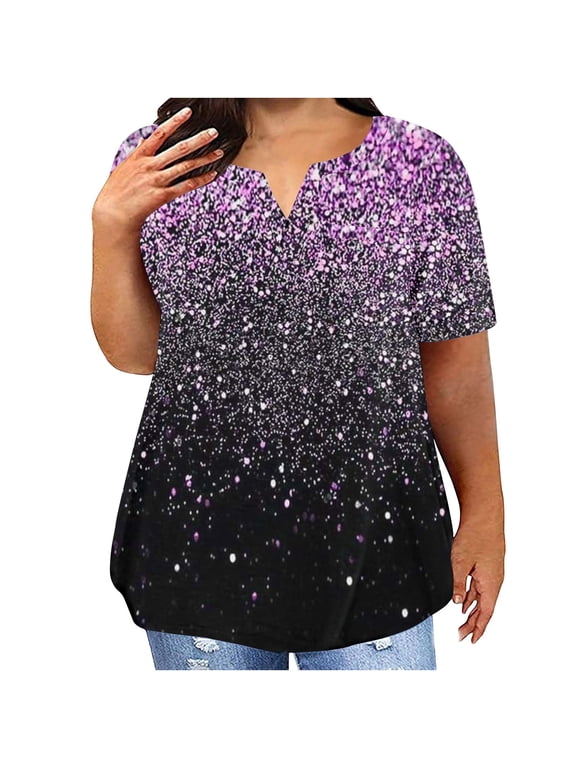 Womens Summer Tops Plus Size Tops For Women V-Neck Blouse Casual Loose Summer Short Sleeve Blouse Tops for Women Trendy