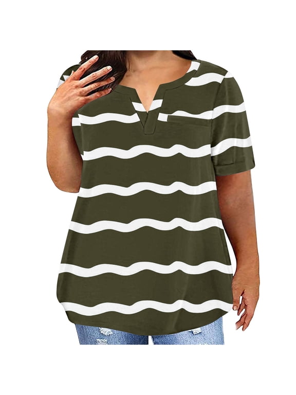 Womens Summer Tops Plus Size Tops For Women V-Neck Blouse Casual Loose Summer Short Sleeve Blouse Tops for Women Trendy