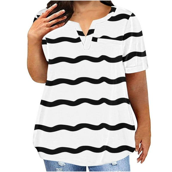 Drses Womens Summer Tops Plus Size Tops For Women V-Neck Blouse Casual Loose Summer Short Sleeve Blouse Tops for Women Trendy