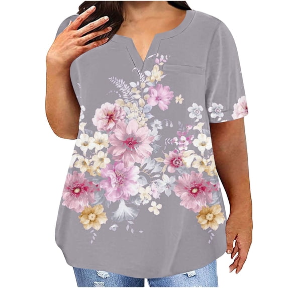 Drses Womens Summer Tops Plus Size Tops For Women V-Neck Blouse Casual Loose Summer Short Sleeve Blouse Tops for Women Trendy