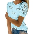 thumbnail image 1 of Drses Womens Summer Tops Women Casual Printing Round-Neck Lace Hollow Out Short Sleeve Pullover Slimming Blouse T-shirt Tops Tops for Women Trendy, 1 of 5