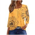 thumbnail image 1 of Drses Womens Summer Tops Women's Casual 3/4 Sleeve Printed Button Square Collar Pleated T-Shirt Top Tops for Women Trendy, 1 of 5