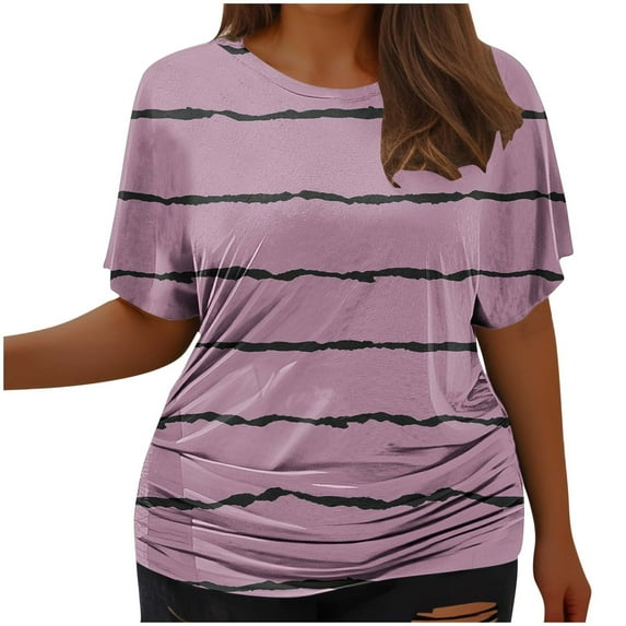 Drses Womens Summer Tops Women's Fashionable Casual Short Sleeved Waist Pleated Round Neck Large Short Sleeved T-shirt Top Tops for Women Trendy