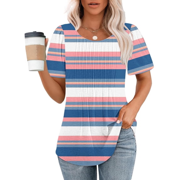 Drses Womens T Shirts Short Sleeve Pleated Dressy Casual Scooped Neck Summer Tops Blouses